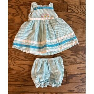 Youngland Baby Gingham Dress & Bloomers Set Pastel Embroidered Spring Outfit